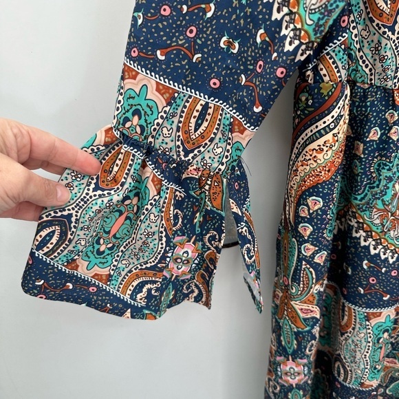 BLOOMCHIC womans milkmaid boho blue-teal lightweight maxi dress NWT 12 - Picture 4 of 14